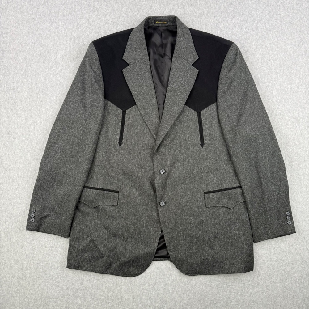 Circle S Blazer Mens 48L Gray Sport Coat Western Cowboy Black Yoke Jacket